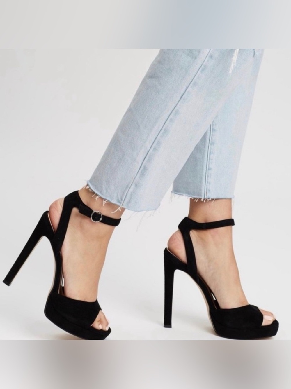 Steve Madden LUV Black Suede Platform Peeptoe High Heels Size 7.5